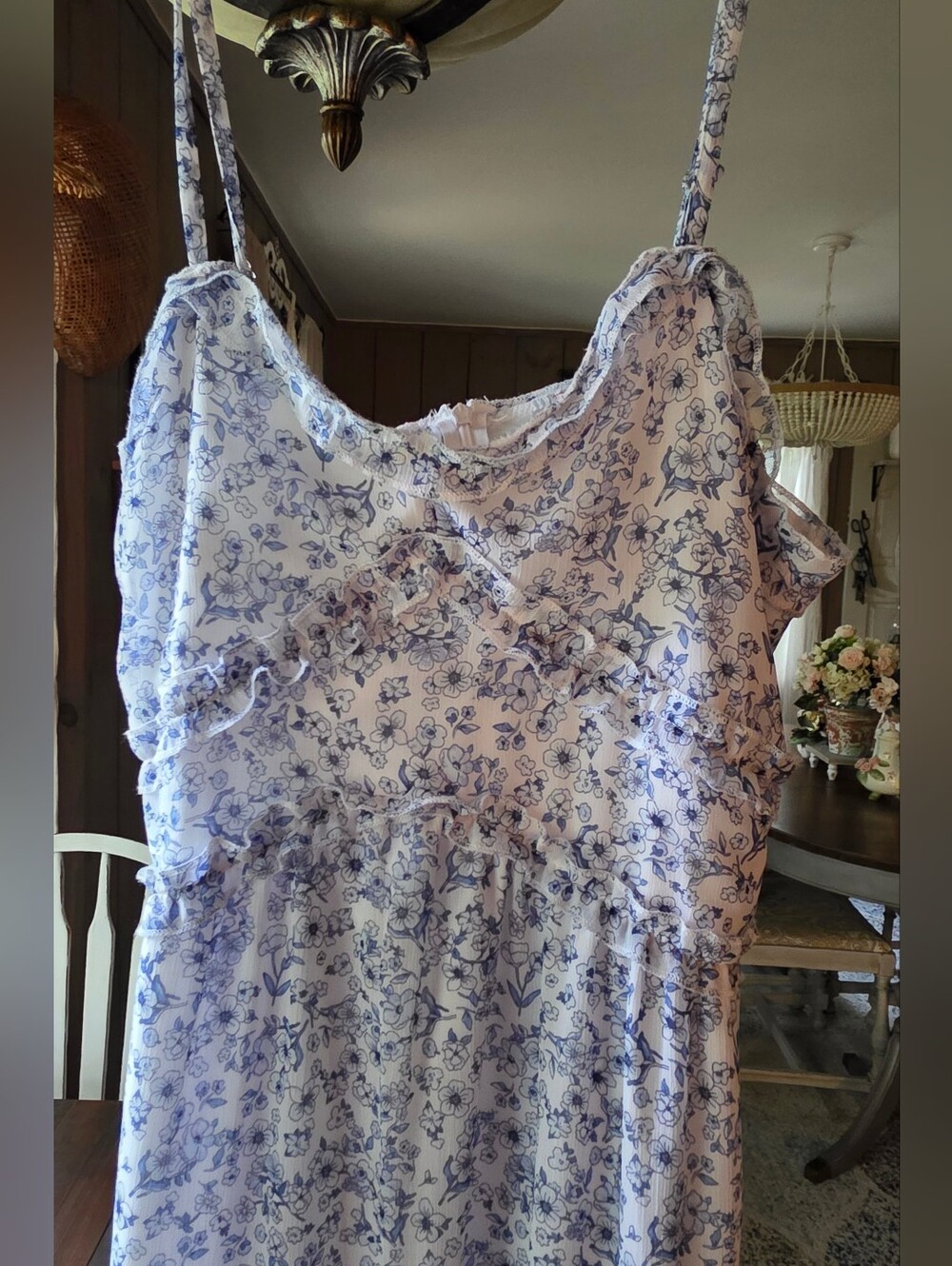 No Boundaries Blue Floral Lace-Trim Maxi Slip Dress - Picture 2 of 5